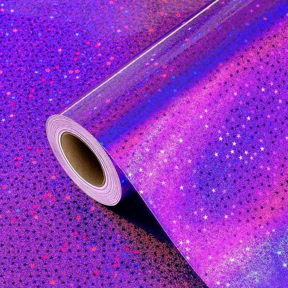 HOMERAL Purple Wrapping Paper Roll - 17 IN x 33 FT Metallic Holographic Star Gift Wrap for Birthday, Valentines, Mothers day, Graduation, Wedding