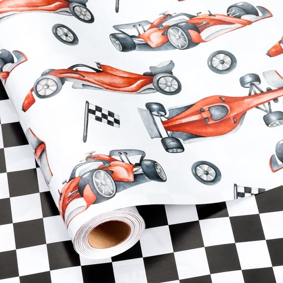 HOMERAL Race Car Wrapping Paper Roll for Boy - 17 In x 33 Ft