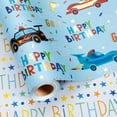 thumbnail image 1 of HOMERAL Blue Wrapping Paper Boys, Race Car Wrapping paper roll with Colorful Happy Birthday Text Design for Kids Birthday Baby Shower Party - 17 In x 33 Ft, 1 of 6