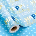 thumbnail image 1 of HOMERAL Reversible Light Blue Birthday Wrapping Paper Roll - 17 Inch X 33 Feet - Glitter Happy Birthday Lettering Metallic Foil Paper Boy Gift Wrap w/Polka Dot for Party Father's Day Halloween's Day, 1 of 7