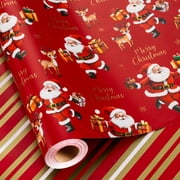 HOMERAL Christmas Wrapping Paper Roll - Red Gift Wrap with Santa Claus, Gift Box, Reindeer and "Merry Christmas" Letter- Perfect for Christmas - 17 Inch X 33 Feet