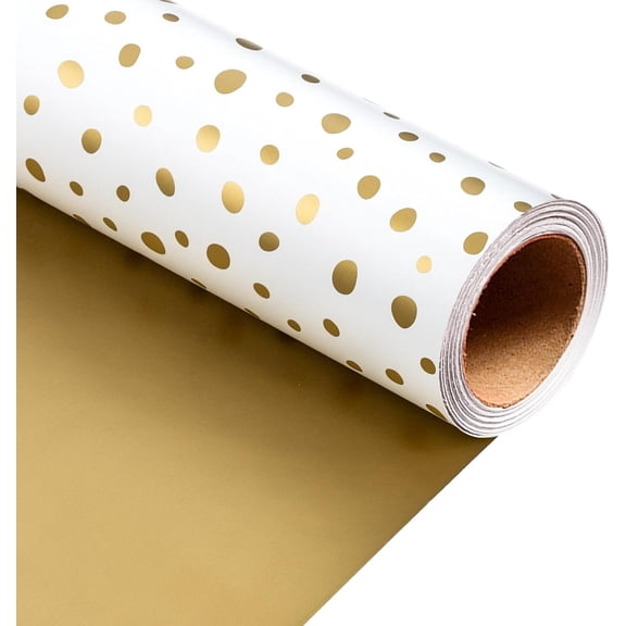 HOMERAL Golden Lrregular Wave Point Wrapping Paper, Reversible Gold Gift Wrap for Birthday, Valentines, Mothers day, Graduation, Wedding, Fathers day, Baby Shower, Christmas (17in x 32.8ft)