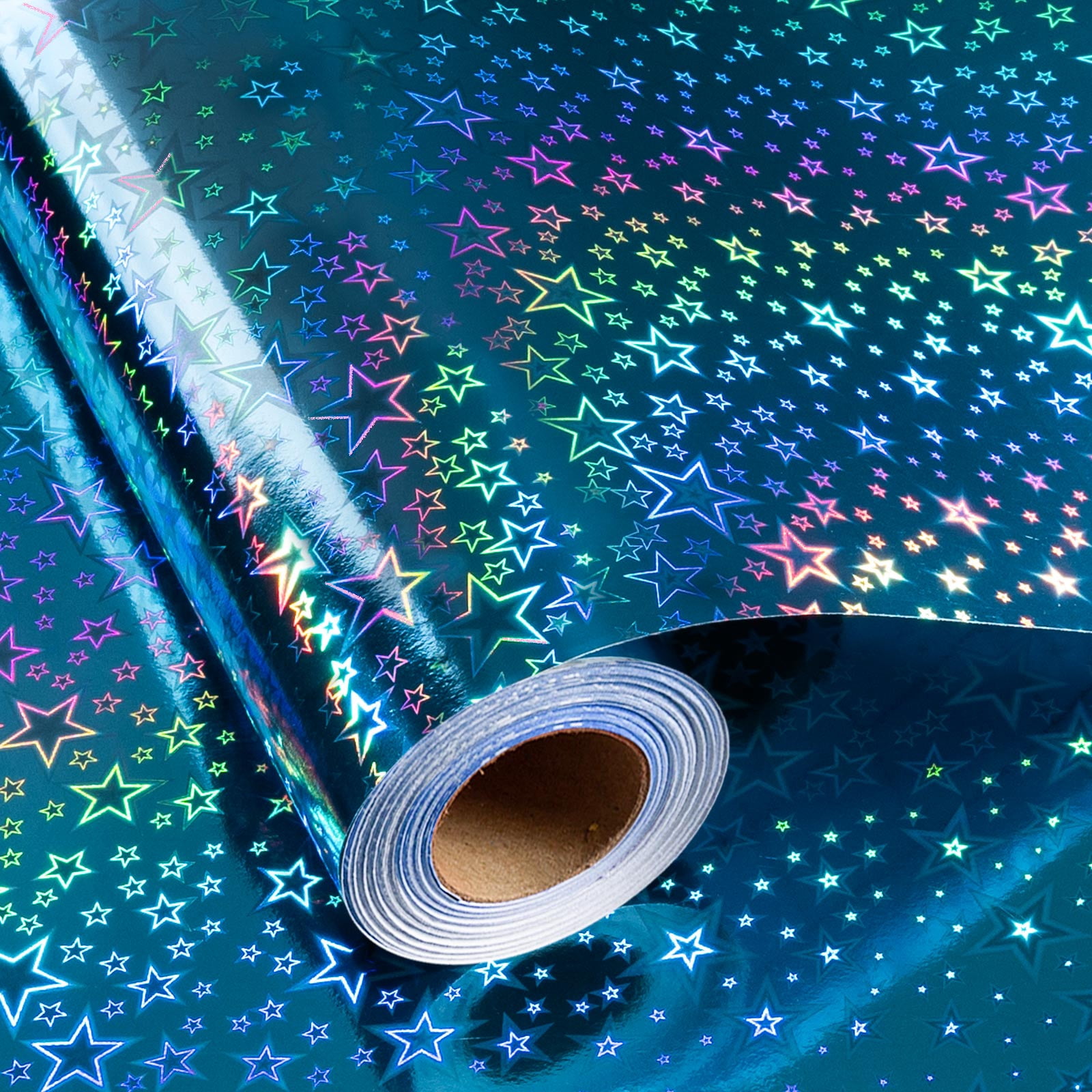 HOMERAL Blue Holographic Wrapping Paper Roll, Shining Blue Gradient ...