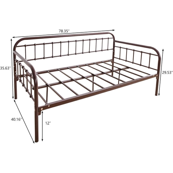 HOMERECOMMEND Metal Daybed Frame Twin Metal Slats Platform Base Box Spring Replacement Bed Sofa for Living Room Guest Room (Twin, Dark Copper)