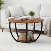 HOMERECOMMEND Round Coffee Table,23"Circle Coffee Table With Storage,Walnut | 2-Tier Coffee Tables for Living Room,Small Coffee Table,Center Table,Sofa Table for Home Office,Coffee Table Circle