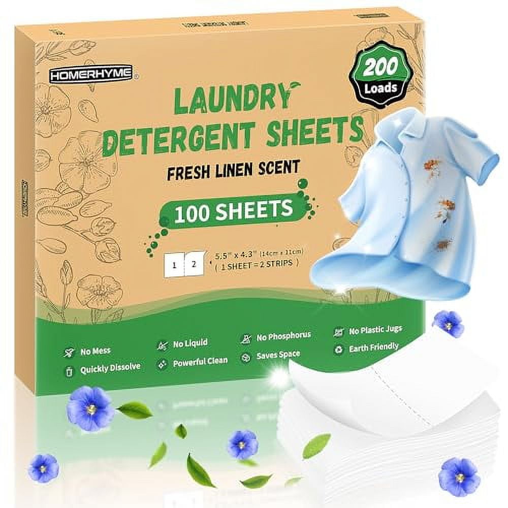 HOMERHYME Laundry Detergent Sheets Fresh Linen Scent 200 Loads (100