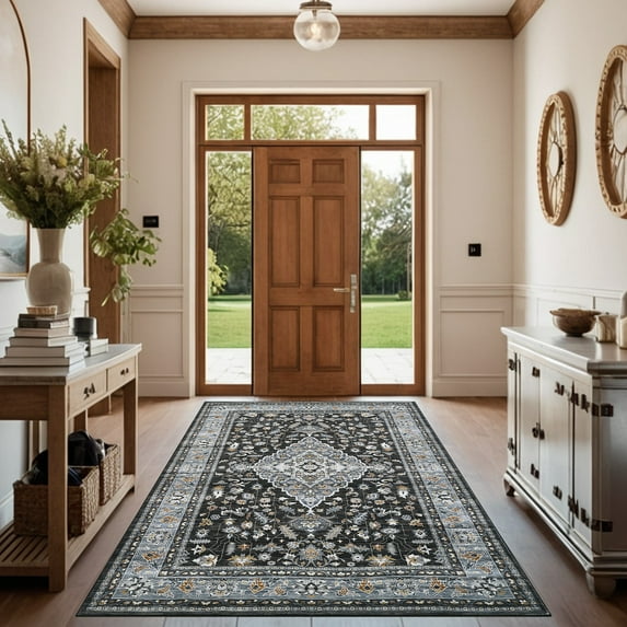 HOMERRY 10' x 13' Area Rug for Living Room Boho Vintage Rug Non Slip Throw Rugs, Black