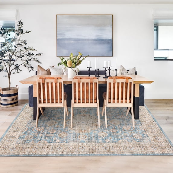 HOMERRY 10' x 13' Area Rug for Living Room Washable Bedroom Floral Geometric Carpet for Room Decor, Blue