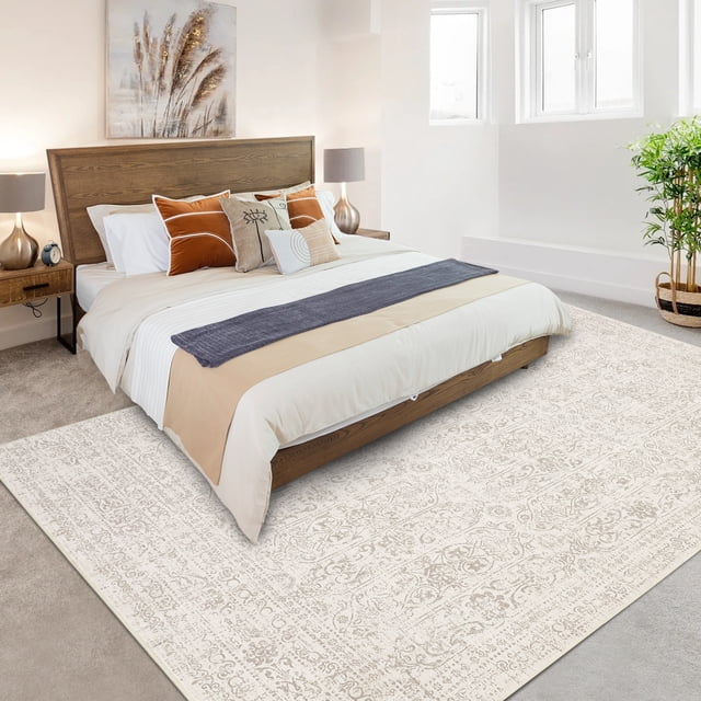 HOMERRY 10' x 13' Area Rug for Living Room Washable Bedroom Vintage Floral Carpet for Floor Decoration, Cream