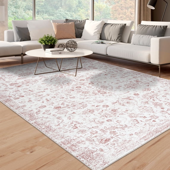 HOMERRY 10' x 13' Area Rug for Living Room Washable Indoor Bedroom Vintage Floral Carpet for Room Decor, Pink