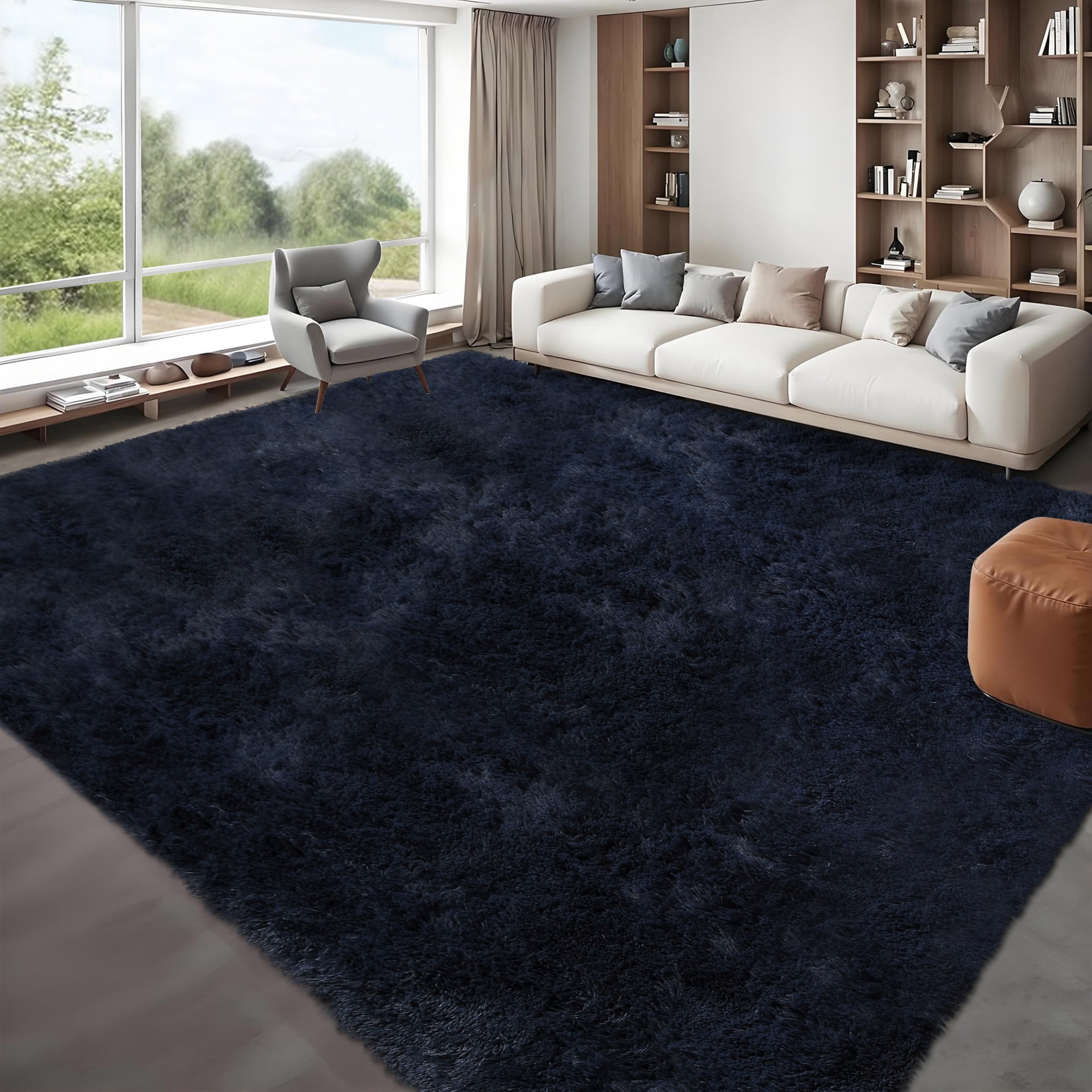 HOMERRY 10 x 13 Fluffy Area Rug for Bedroom, Fuzzy Shag Area Rug for Living Room Non-Skid Plush Large Rug Shaggy Decorative Accent Rug for Indoor Home Floor Carpet, Navy Blue