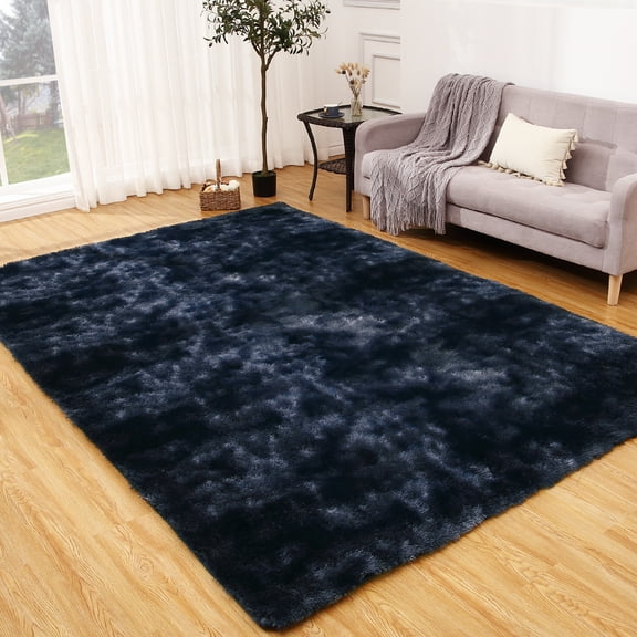 HOMERRY 10 x 13 Fluffy Area Rug for Bedroom, Fuzzy Shag Area Rug for Living Room Non-Skid Plush Large Rug Shaggy Decorative Accent Rug for Indoor Home Floor Carpet, Tie-dye Navy