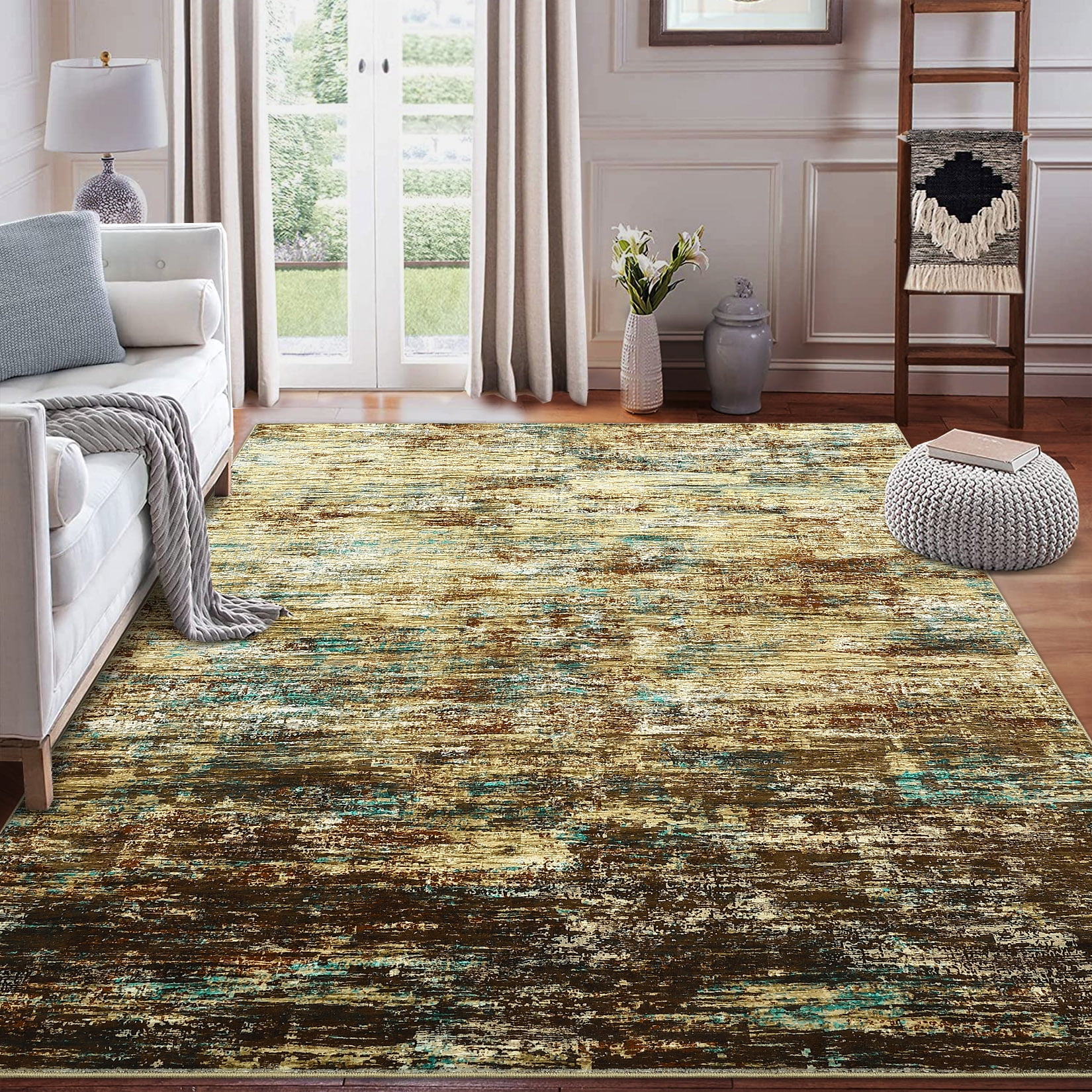 HOMERRY 10' x 13' Large Abstract Area Rug for Living Room Soft Carpet, Brown/Multi