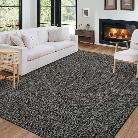 HOMERRY 10' x 13' Modern Area Rug for Living Room Braided Print Indoor Washable Neutral Carpet, Black