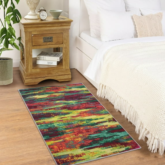 HOMERRY 2' x 3' Entryway Area Rug for Living Room Modern Abstract Small Rug Boho Indoor Accent Rug, Yellow/Multi