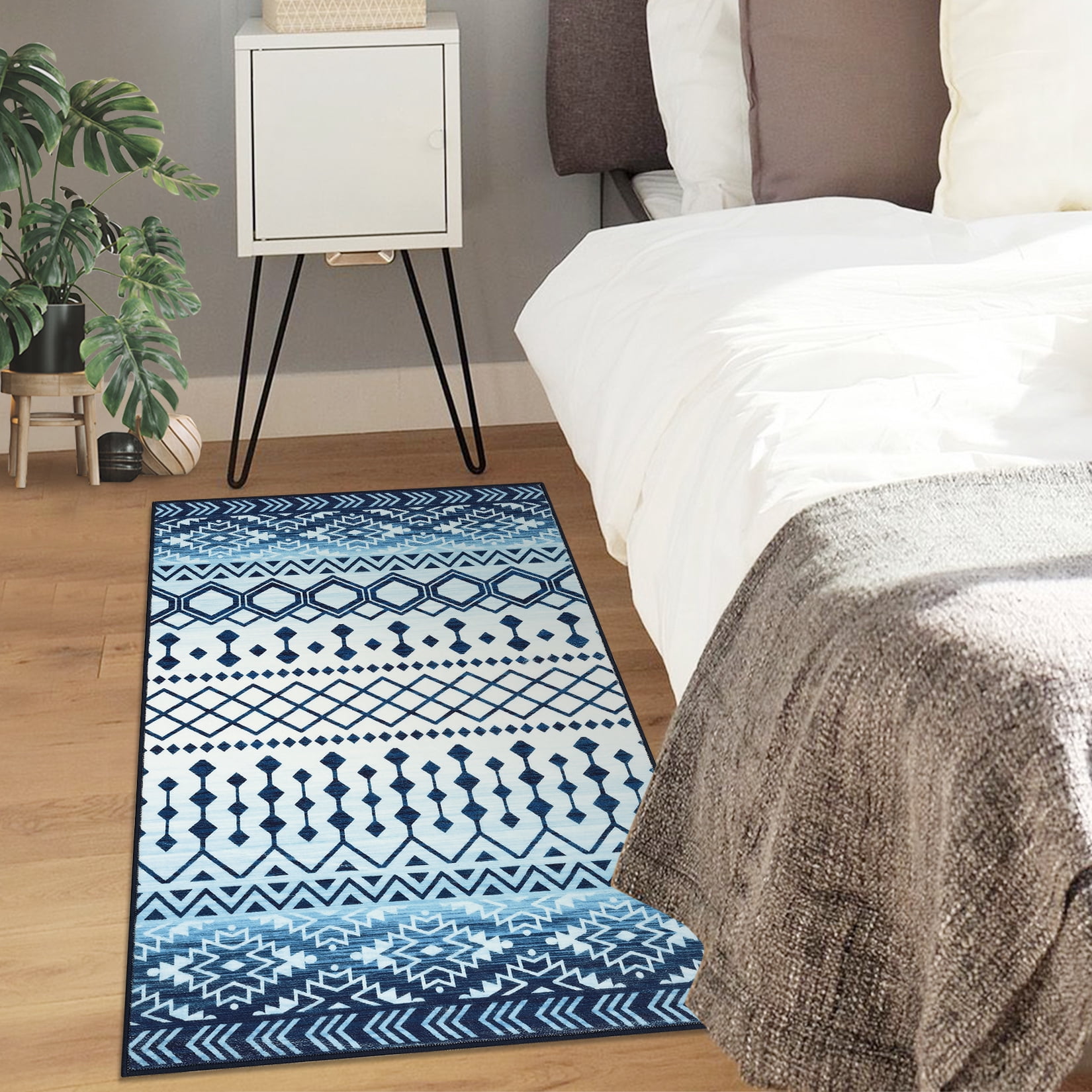 Blue Entry Rugs HOMERRY 2' x 3' Entryway Rug for Living Room Distressed Boho Geometric ...