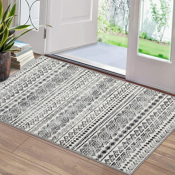 HOMERRY 2' x 3' Entryway Rug for Living Room Distressed Boho Mat, Gray