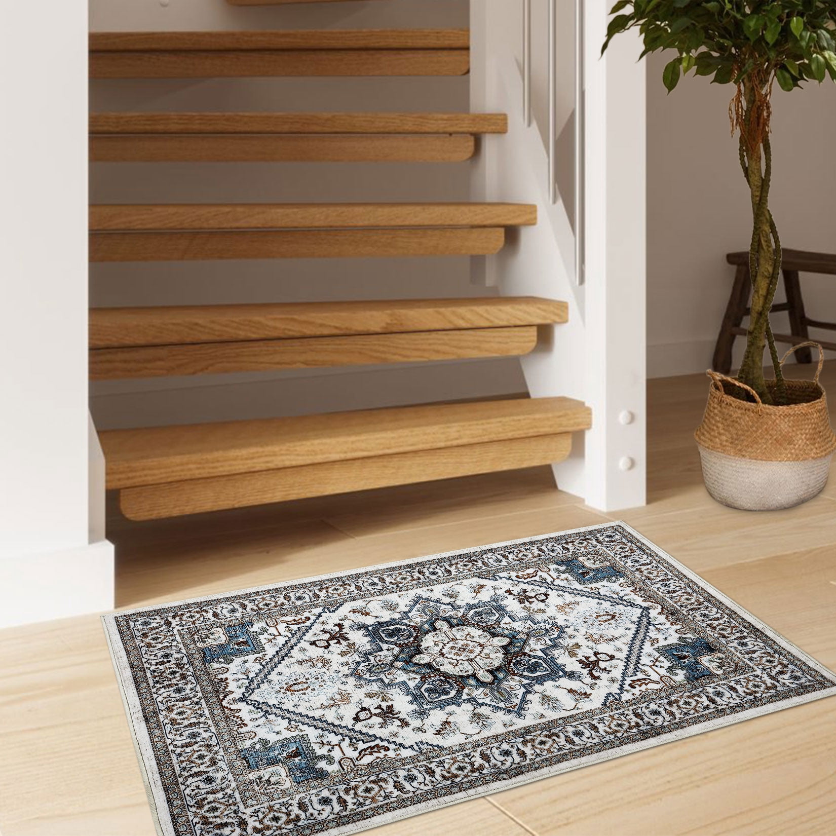 Blue Entry Rugs HOMERRY 2' x 3' Entryway Rug for Living Room Floral Geometric Mat, Gray ...