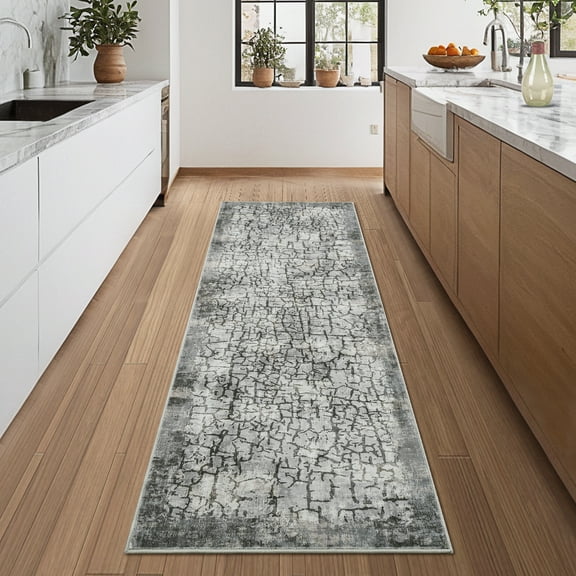 HOMERRY 2' x 6' Area Rug for Living Room Abstract Indoor Non Slip Neutral Carpet, Gray
