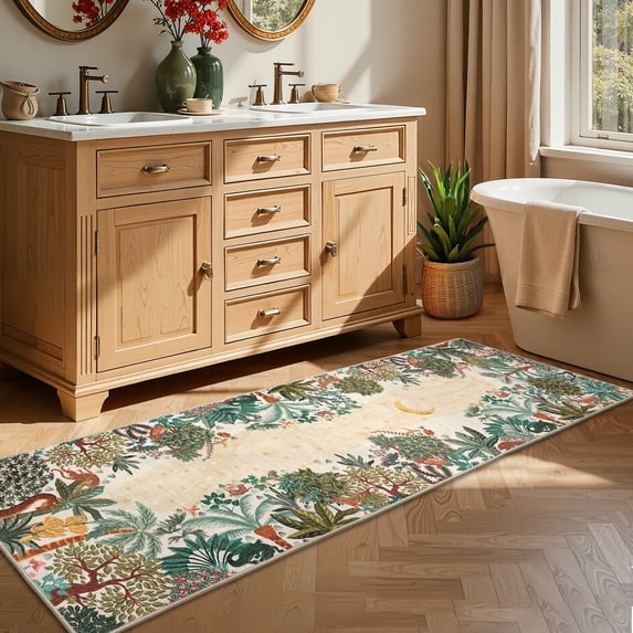 HOMERRY 2' x 6' Beige Green Night Jungle Print Non-Shedding Area Rug for Living Room Washable Indoor Carpet