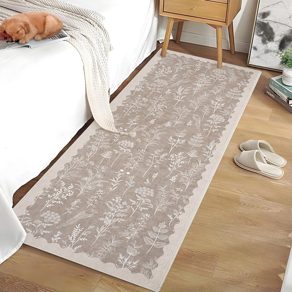 HOMERRY 2' x 6' Bordered Runner for Kitchen Hallway Dorm Indoor Floral Carpet, Camel