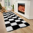 thumbnail image 1 of HOMERRY 2' x 6' Fluffy Runner for Kitchen Hallway Geometric Check Runner Rug Fuzzy High Pile Plush Carpet, Black White, 1 of 5