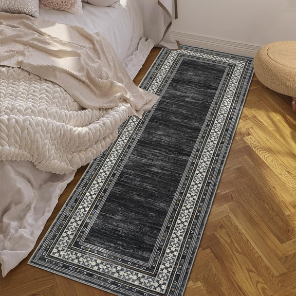 HOMERRY 2' x 6' Modern Geometric Area Rug for Living Room Non Slip Washable Carpet, Black
