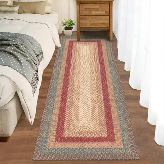 HOMERRY 2′ x 6′ Red Farmhouse Runner Rug for Kitchen Modern Washable Indoor Braided Print Border Carpet