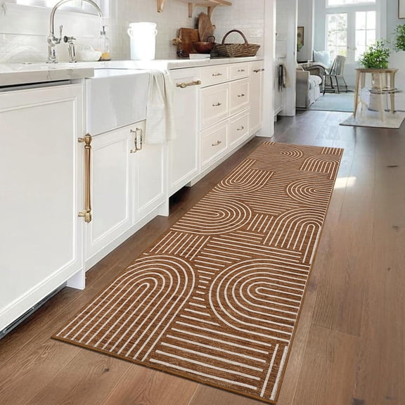 HOMERRY 2' x 6' Runner Rainbow Stripe Washable Rug for Enterway Hallway Non Slip Kitchen Indoor Home Decor, Camel