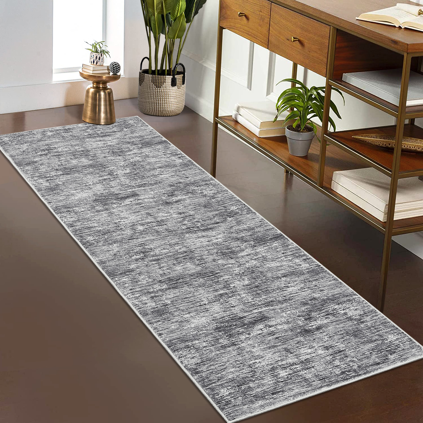 HOMERRY 2' x 6' Runner Solid Washable Rug for Enterway Hallway Non Slip Kitchen Indoor Home Decor, Gray