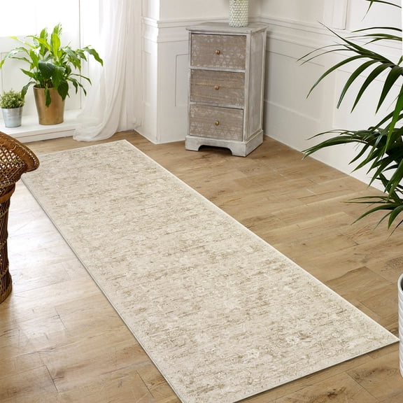 HOMERRY 2' x 6' Runner for Hallway Boho Vintage Rug Non Slip Throw Rugs Floral Bedroom Rug, Camel