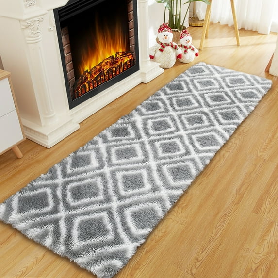 HOMERRY 2' x 8' Fluffy Runner for Living Room Boho Moroccan Runner Rug Fuzzy High Pile Plush Carpet, Light Gray