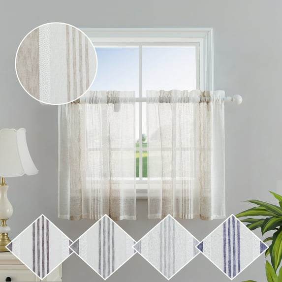 HOMERRY 27"W x 36"L Sheer Tier Curtain Faux Linen Textured Light Filtering Kitchen Curtain, Beige, 2 Panels