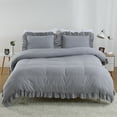 thumbnail image 1 of HOMERRY 3Pcs Queen Size Gray Ruffle Duvet Cover Soft Washed Microfiber Vintage French Country Duvet Cover Set, 1 of 9