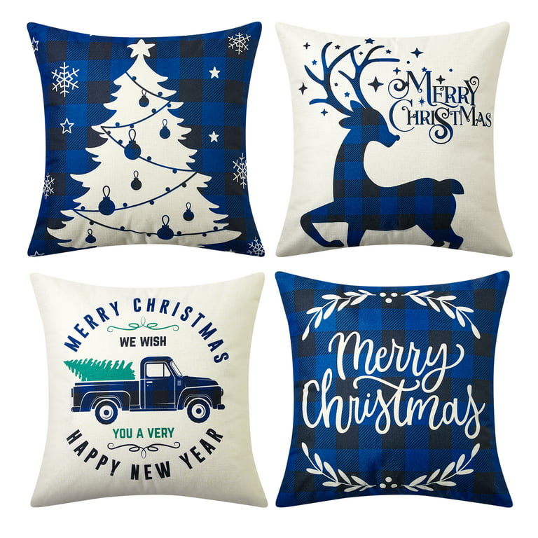 Set of 4 Christmas Pillow Coversmerry Xmas Cushion Casexmas Deer