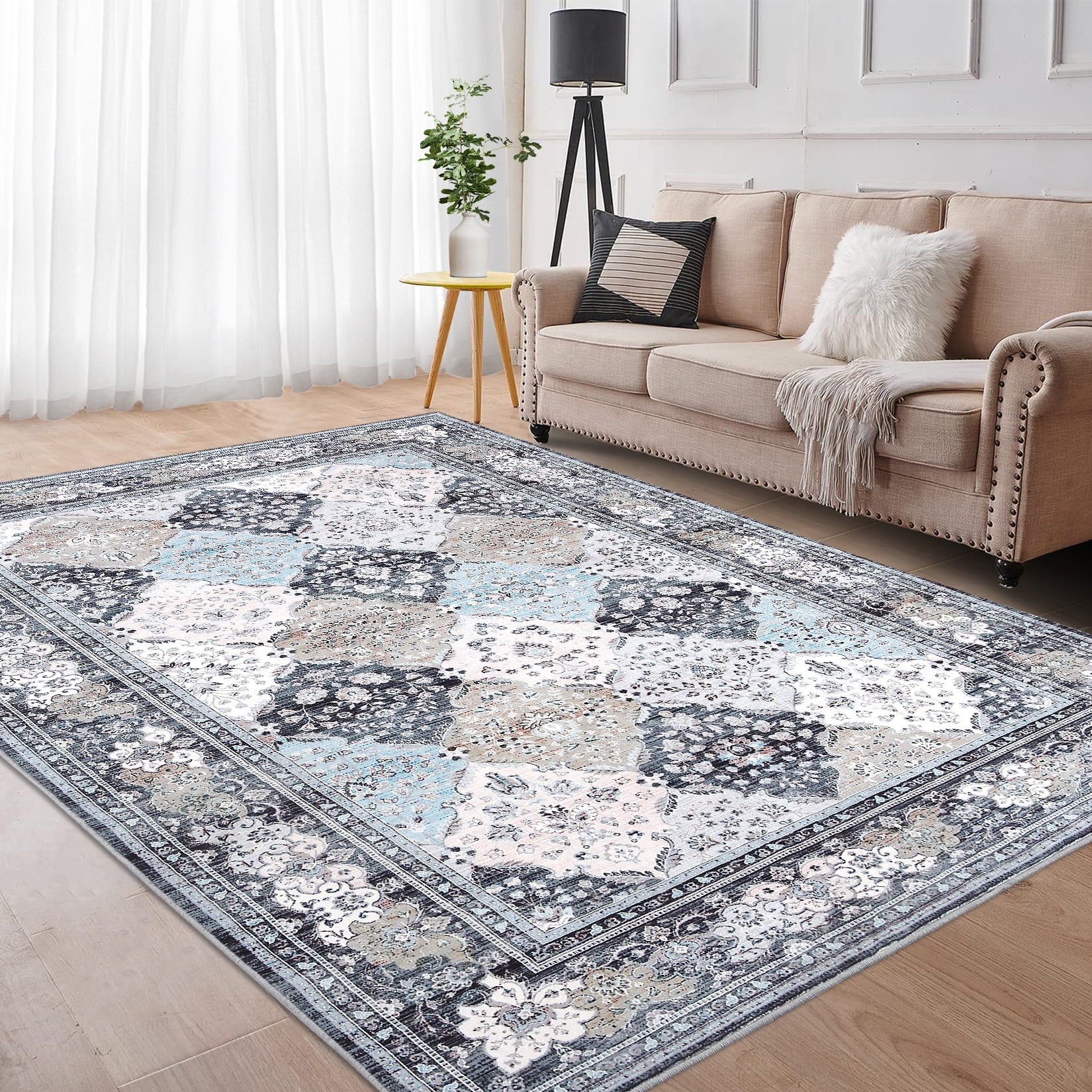 HOMERRY 4' x 6' Area Rug for Living Room Floral Throw Rugs with Rubber ...