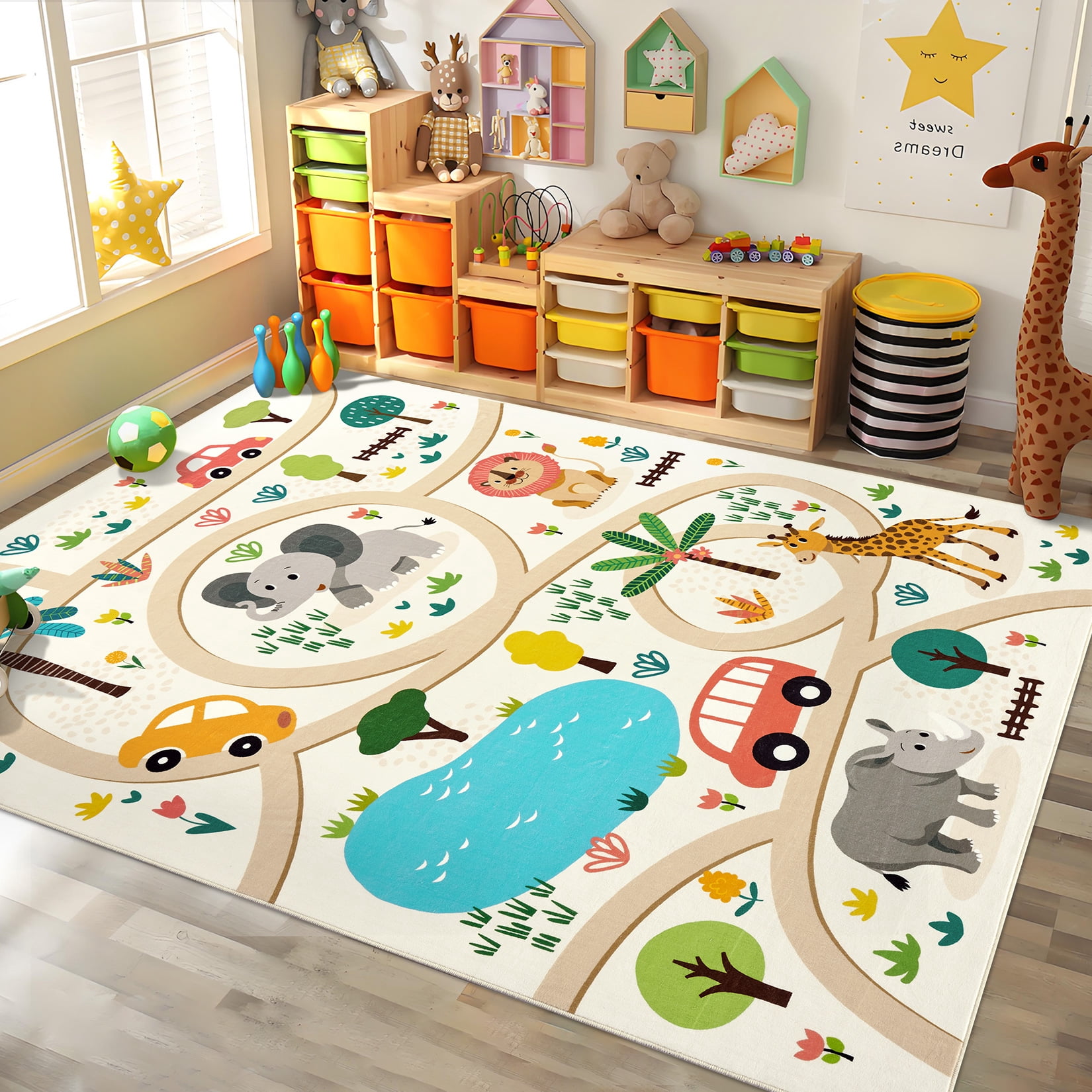 Play Area Rug Design HOMERRY 4' x 6'Indoor Play Area Rug for Living Room with Rubber Backing ...
