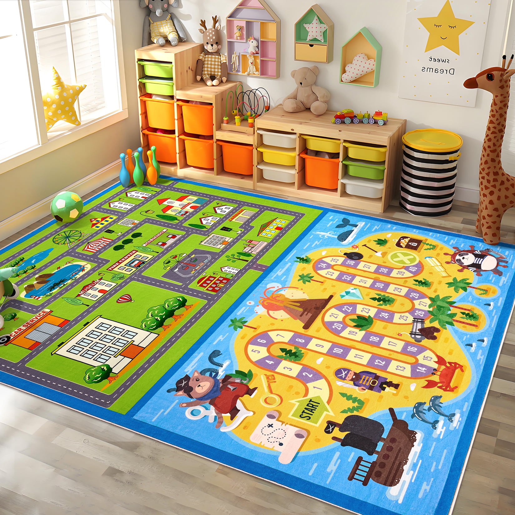 Play Area Rug Design HOMERRY 4' x 6'Indoor Play Area Rug for Living Room with Rubber Backing ...
