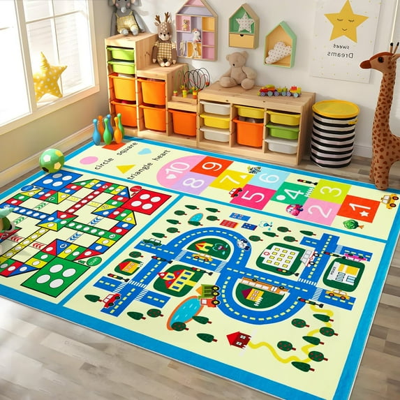 HOMERRY 4' x 6'Indoor Play Area Rug for Living Room with Rubber Backing Washable Fun Throw Rug for Playroom Yellow