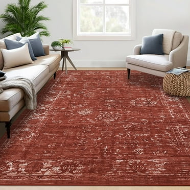 HOMERRY 5' x 7' Area Rug for Living Room Boho Vintage Rug Non Slip Throw Rugs Floral Bedroom Rug, Red