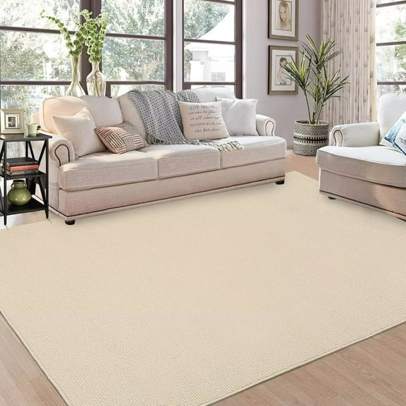 HOMERRY 5' x 7' Area Rug for Living Room Solid Textured Vintage Rug Non Slip Throw Rugs Bedroom Rug, Cream