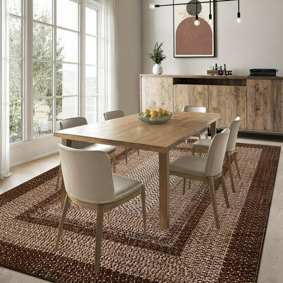 HOMERRY 5' x 7' Modern Rugs for Living Room Imitation Braided Pattern Soft Carpet, Brown