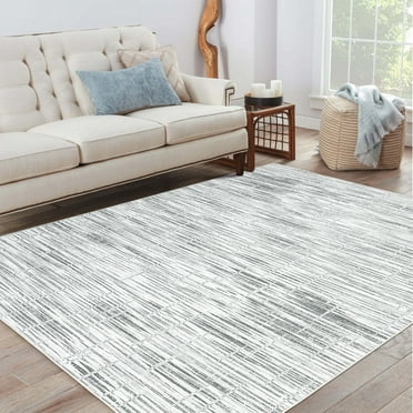 HOMERRY 5' x 7' Striped Geometric Living Room Area Rug Indoor Washable Rug Non-Slip Modern Abstract Dining Room Rug, Gray