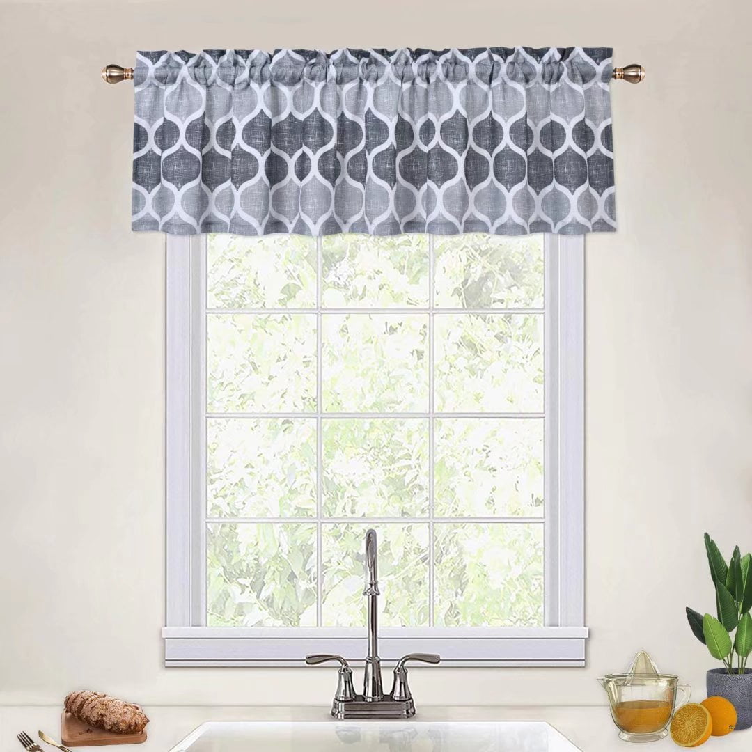 Gray Geometric Polyester Kitchen Valance Curtain