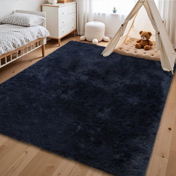 HOMERRY 5ft x 8ft Shaggy Area Rugs for Bedroom Living Room Fluffy Rug Plush Decorative Rug for Indoor Home Floor Carpet, Navy Blue