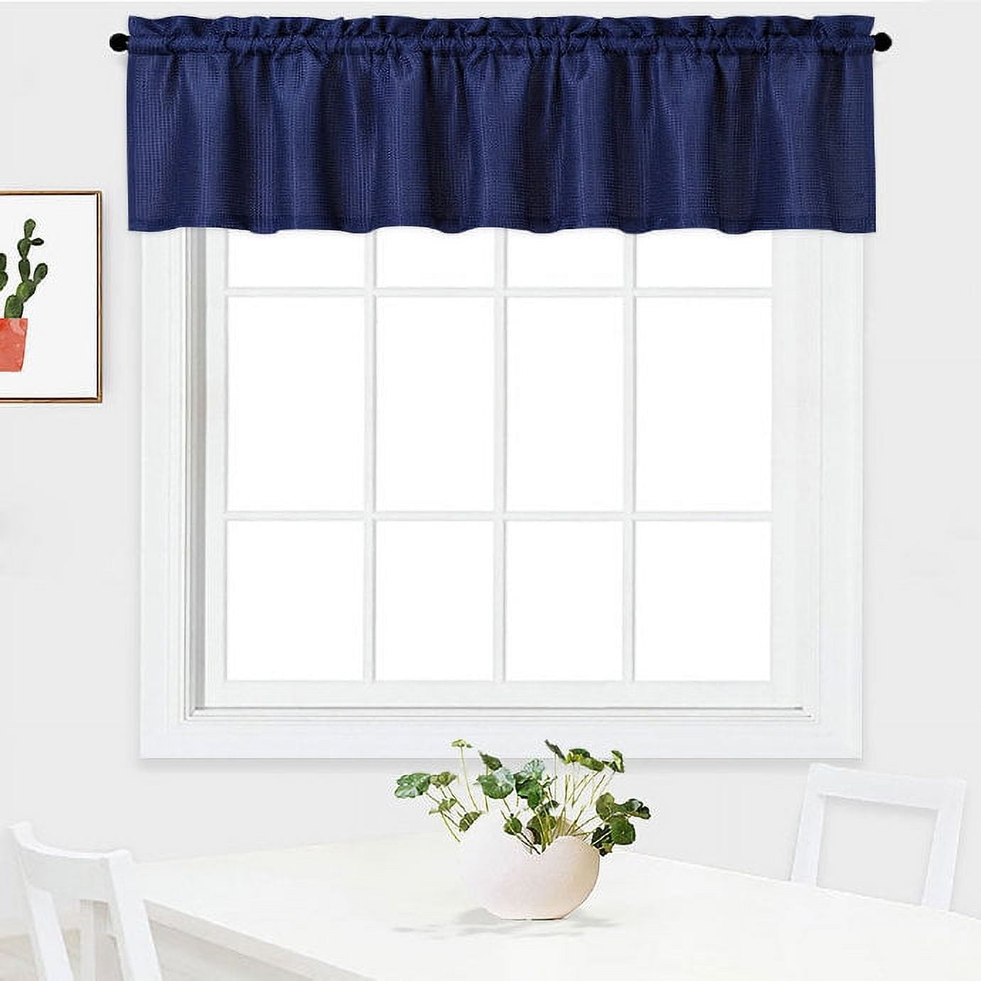 HOMERRY 60"x15" Navy Blue Kitchen Valances Waffle Textured Waterproof ...