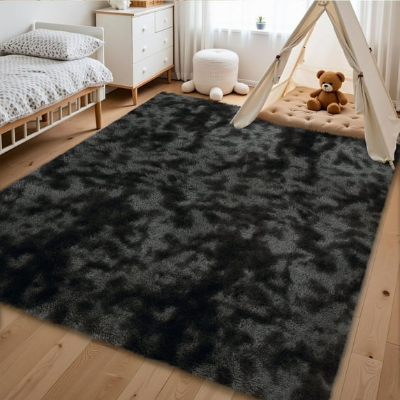 HOMERRY 6ft x 9ft Shaggy Area Rugs for Bedroom Living Room, Fluffy Rug Plush Decorative Rug for Indoor Home Floor Carpet, Tie-dye Gray/Black
