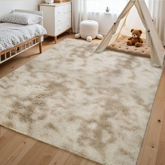 HOMERRY 6ft x 9ft Shaggy Area Rugs for Bedroom Living Room, Fluffy Rug Plush Decorative Rug for Indoor Home Floor Carpet, Tie-dye Light Khaki