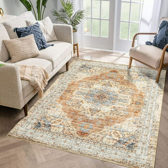 HOMERRY 8' x 10' Area Rug for Living Room Boho Vintage Floral Bedroom Rug, Camel