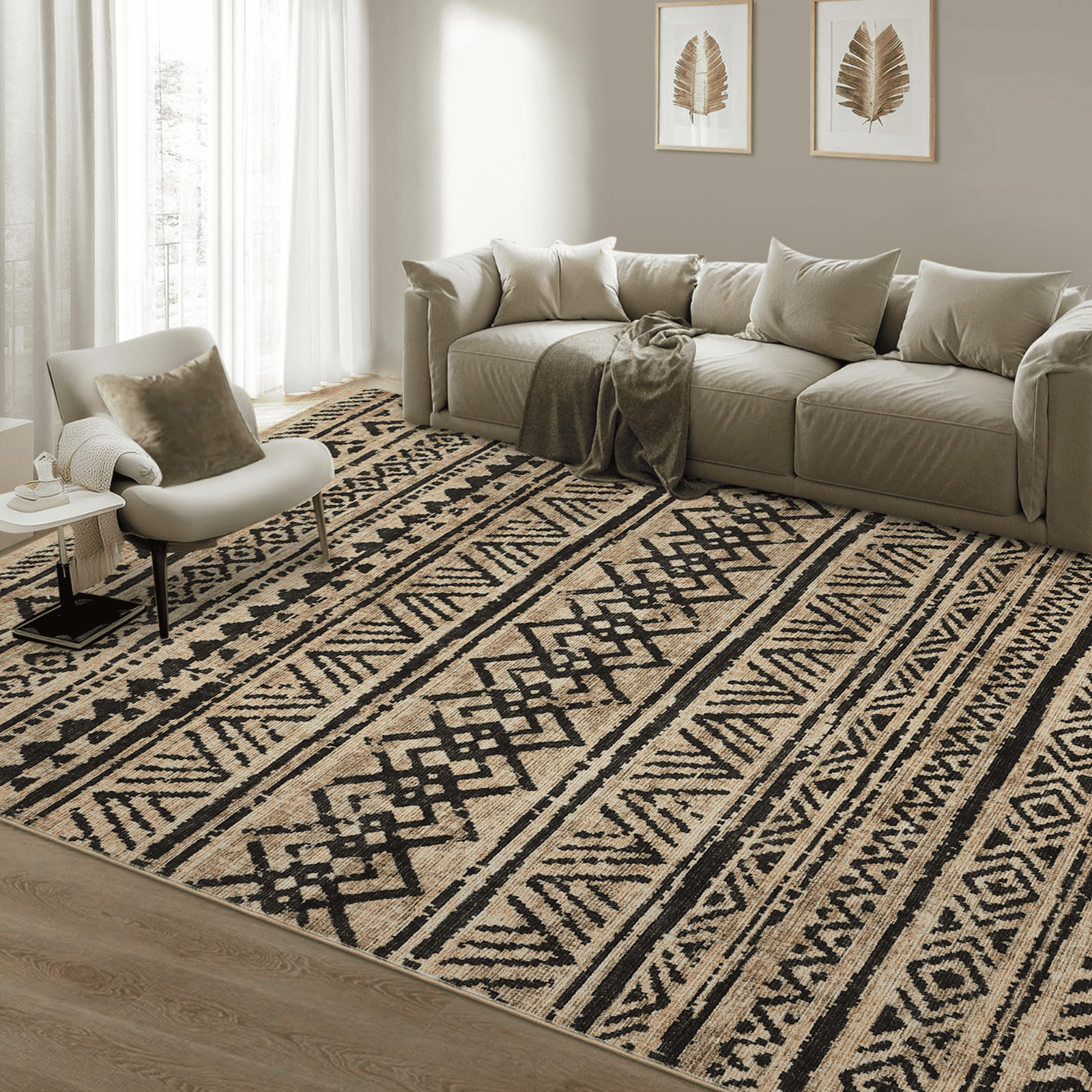 HOMERRY 8' x 10' Area Rug for Living Room Distressed Boho Indoor Carpet for Home Decor, Brown/Black